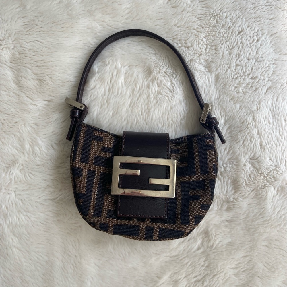 Fendi Brown and Black Zucca Mini Baguette Bag